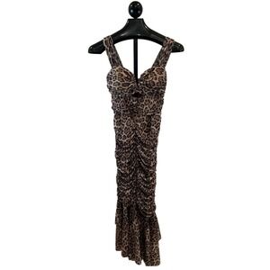 NWT‎ MABLE Leopard Print Ruched Sheath Midi Dress Women Size M